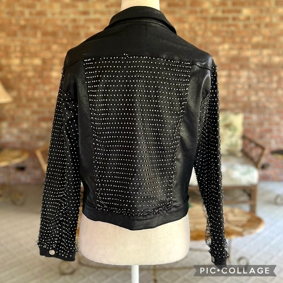 Akira Ammo Rhinestone Jacket L Black Faux Leather Rocker Chic - Picture 10 of 16